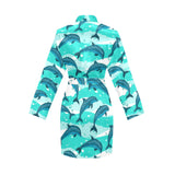 Dolphin sea pattern Women's Long Sleeve Belted Night Robe