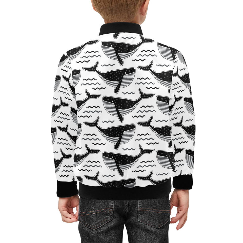 Black whale pattern Kids' Boys' Girls' Bomber Jacket