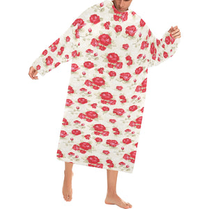 Rose Pattern Print Design 01 Blanket Robe with Sleeves