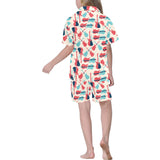 Red Blue guitar pattern Kids' Boys' Girls' V-Neck Short Pajama Set