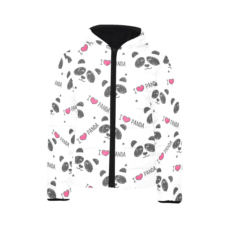 Hand Drawn faces of pandas pattern Kids' Boys' Girls' Padded Hooded Jacket
