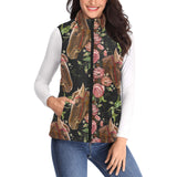 Horse head wild roses pattern Women's Padded Vest