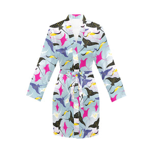 Stingray Pattern Print Design 01 Women's Long Sleeve Belted Night Robe