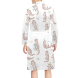 Cute sea otters pattern Men's Long Sleeve Belted Night Robe