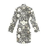 Gear Pattern Print Design 02 Women's Long Sleeve Belted Night Robe