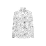 Spider web cobweb pattern white background Women's Long Sleeve Polo Shirt