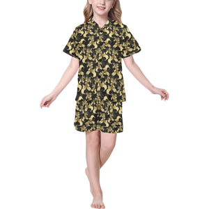 Goldfish Pattern Print Design 01 Kids' Boys' Girls' V-Neck Short Pajama Set