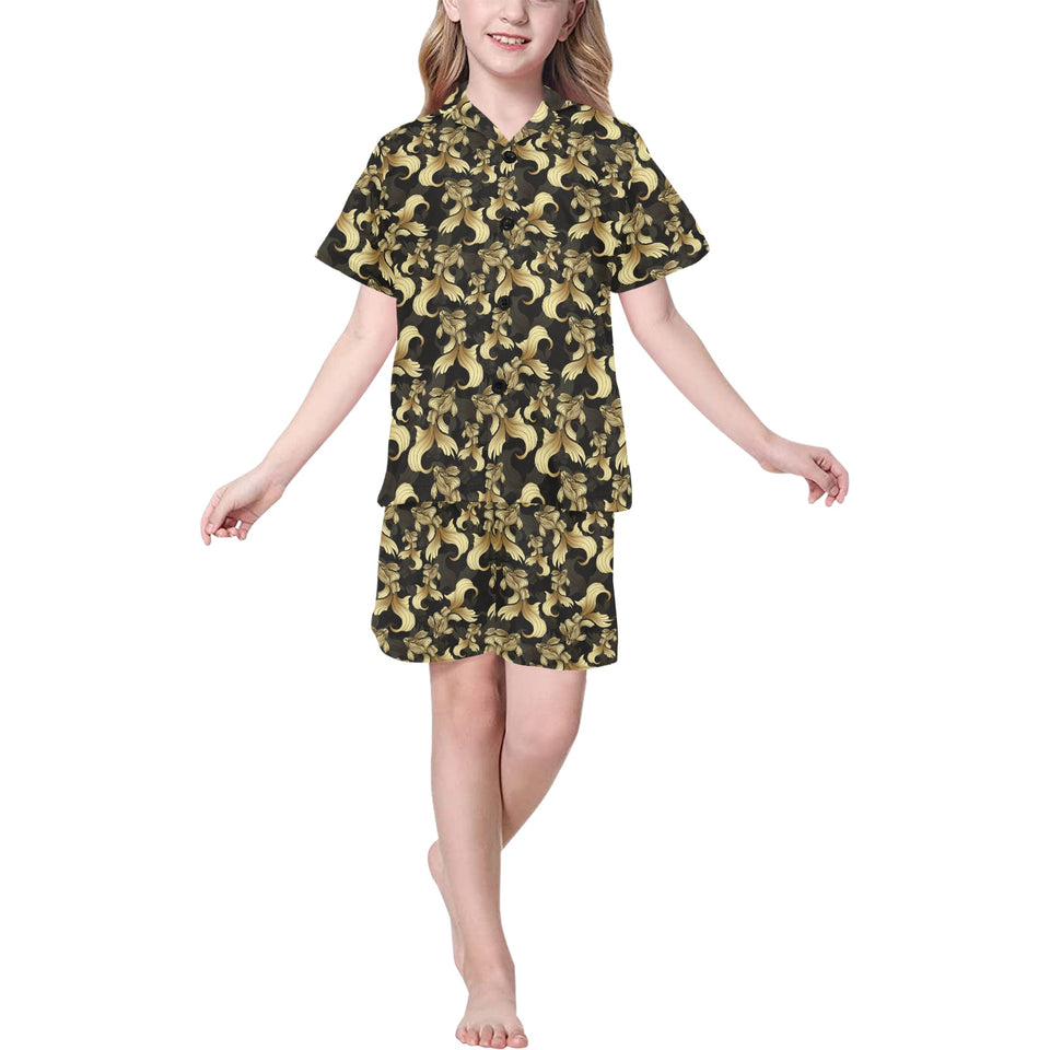 Goldfish Pattern Print Design 01 Kids' Boys' Girls' V-Neck Short Pajama Set