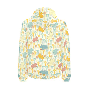 Hippopotamus Pattern Print Design 04 Men's Padded Hooded Jacket