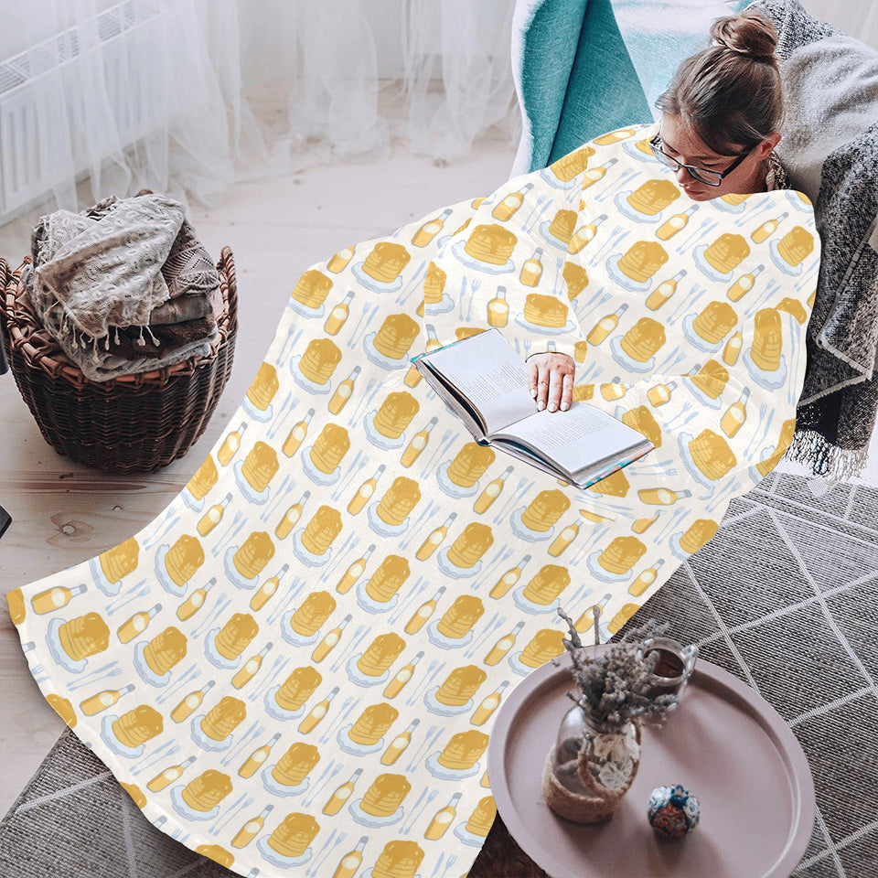 Pancake Pattern Print Design 05 Blanket Robe with Sleeves