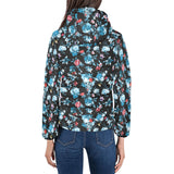 Skull flower roses leave pattern Women's Padded Hooded Jacket