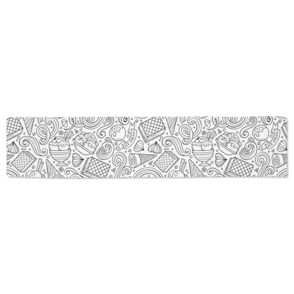 Cartoon hand drawn ice cream black white Table Runner