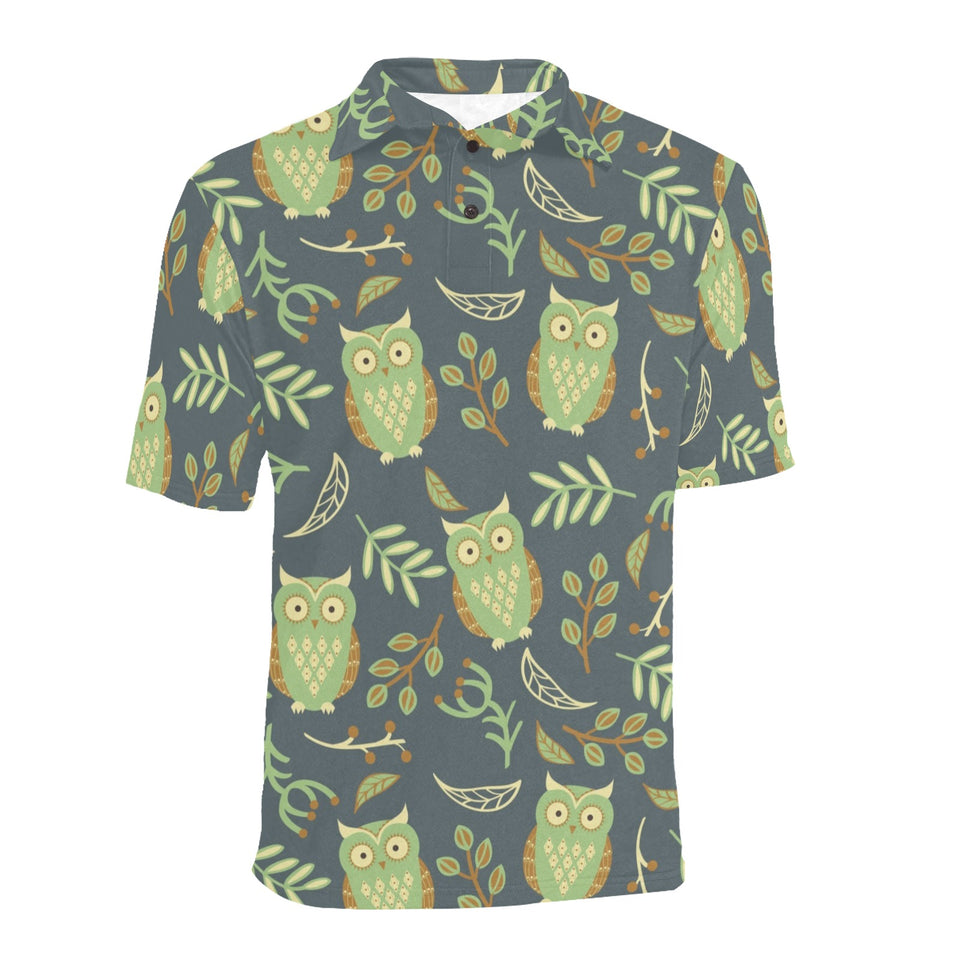 Cute owls leaves pattern Men's All Over Print Polo Shirt