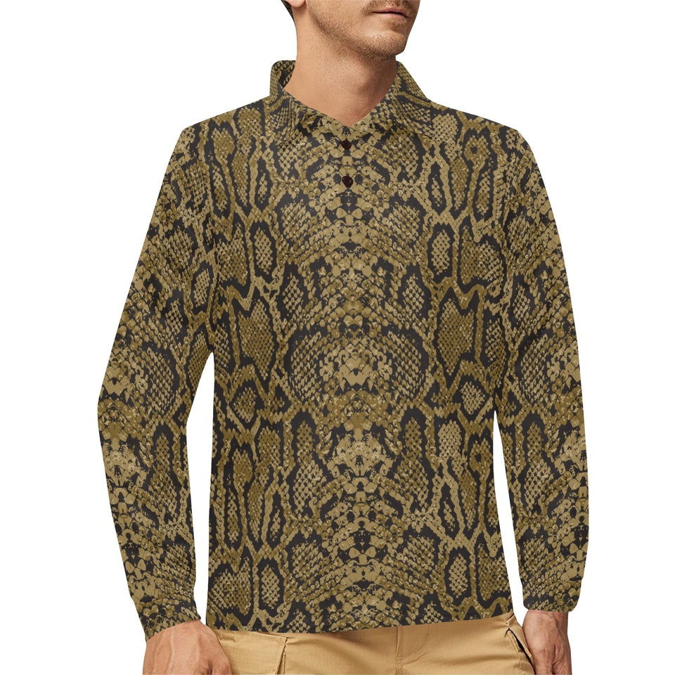 Snake skin pattern Men's Long Sleeve Polo Shirt