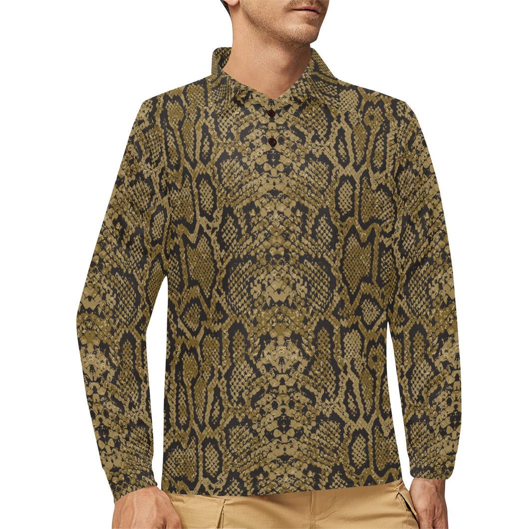 Snake skin pattern Men's Long Sleeve Polo Shirt