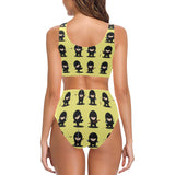 Cute ninja yellow background Chest Bowknot High Waisted Bikini Swimsuit
