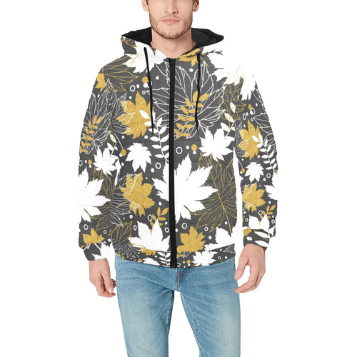 Beautiful gold autumn maple leaf pattern Men's Padded Hooded Jacket