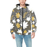 Beautiful gold autumn maple leaf pattern Men's Padded Hooded Jacket