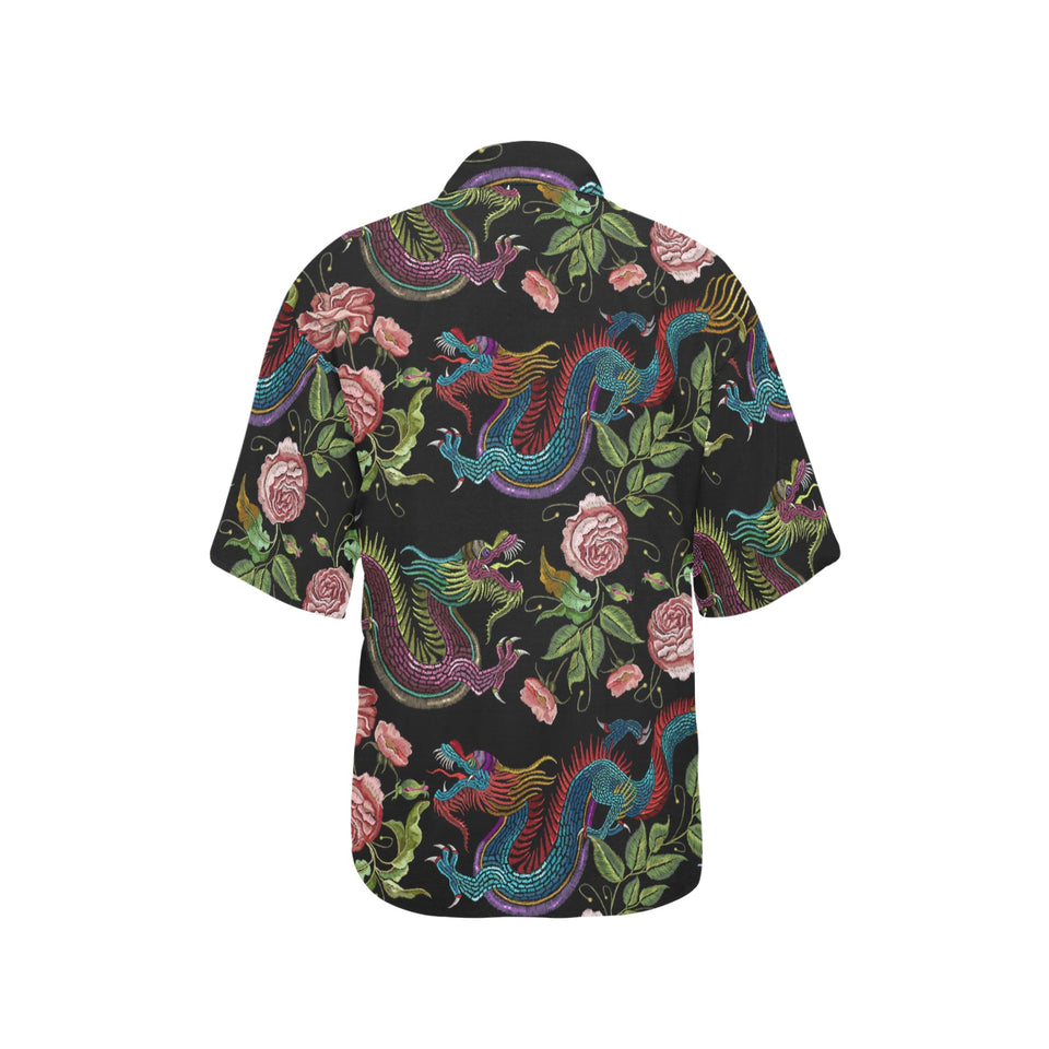 Dragons flower pattern Women's All Over Print Hawaiian Shirt