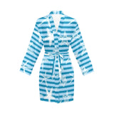 Starfish blue blackground Women's Long Sleeve Belted Night Robe
