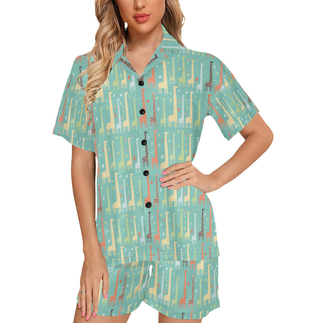 Giraffe Pattern Print Design 01 Women's V-Neck Short Pajama Set