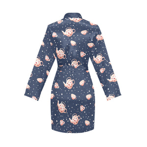 Tea pots Pattern Print Design 04 Women's Long Sleeve Belted Night Robe