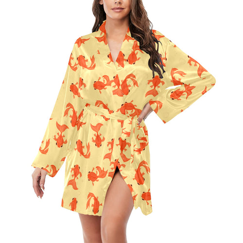 Goldfish Pattern Print Design 02 Women's Long Sleeve Belted Night Robe