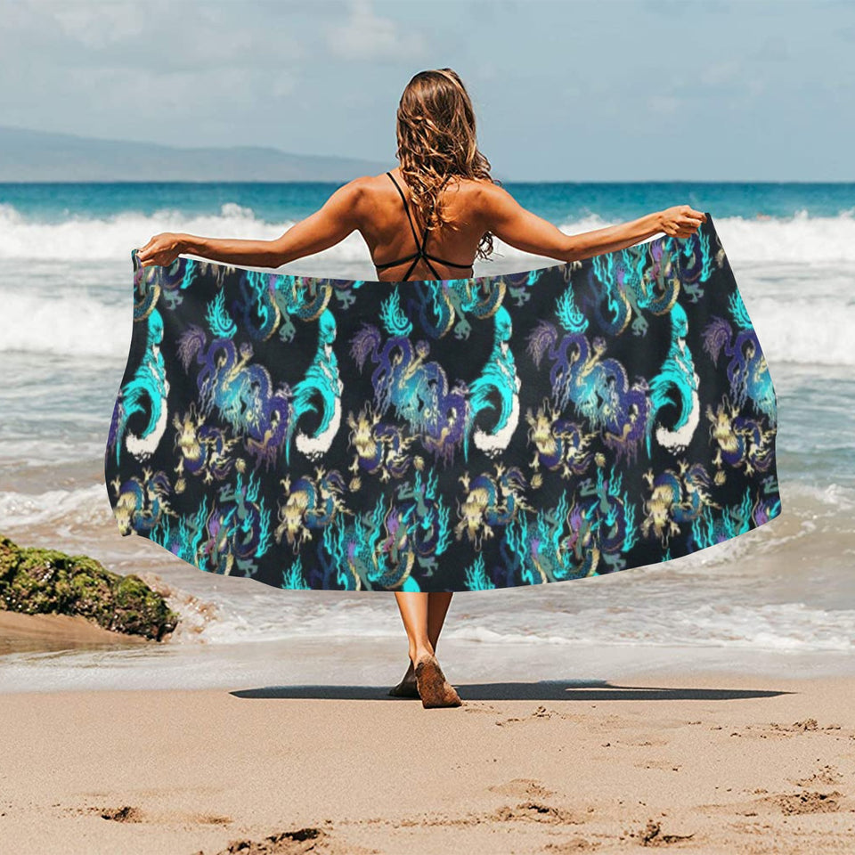 Dragon sea wave pattern Beach Towel