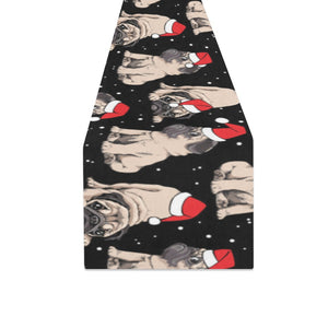 Christmas Pugs Santa_s red cap pattern Table Runner