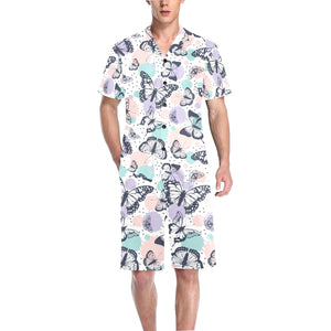 Butterfly pattern Men's V-Neck Short Pajama Set