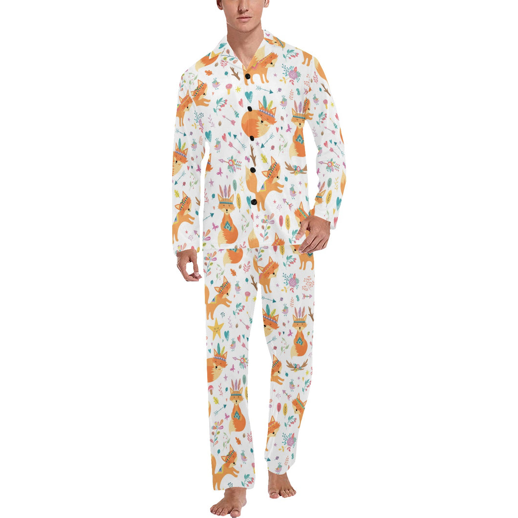 cute tribal fox pattern Men's Long Pajama Set