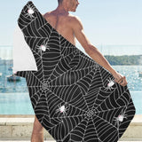 Spider web design pattern Black background white c Beach Towel