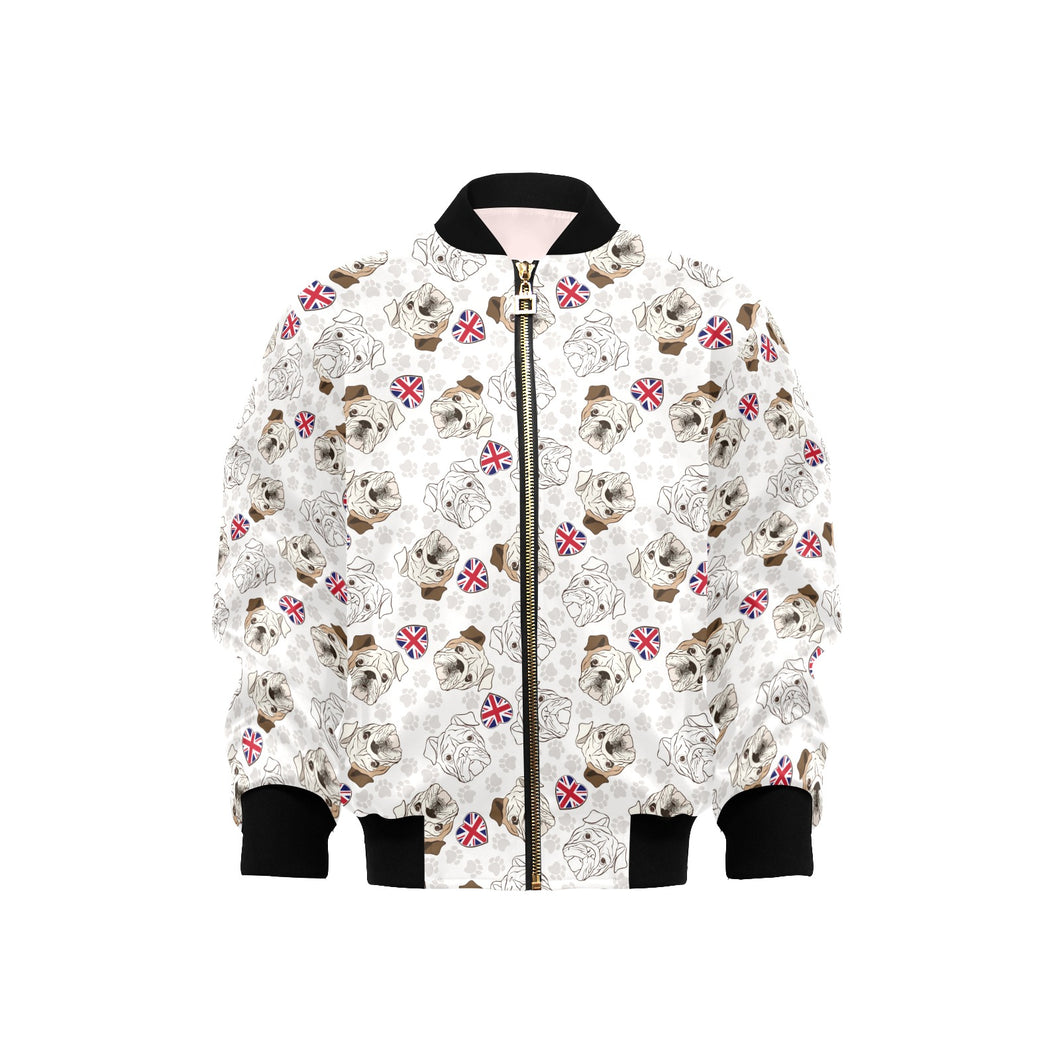 English Bulldog Pattern Print Design 01 Kids' Boys' Girls' Bomber Jacket