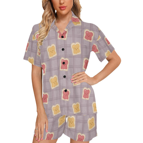 Bread Toast Pattern Print Design 05 Women's V-Neck Short Pajama Set