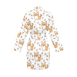 Cute corgi heart star bone pattern Women's Long Sleeve Belted Night Robe