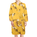 Bee flower pattern Men's Long Sleeve Belted Night Robe