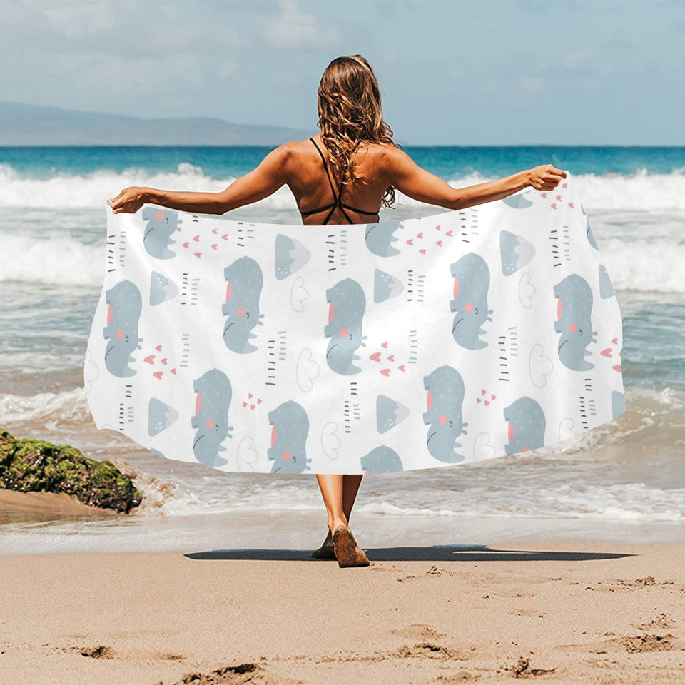 cute rhino heart pattern Beach Towel