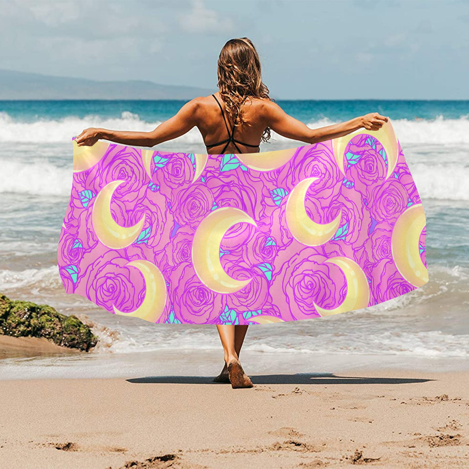 Moon pink rose background Beach Towel