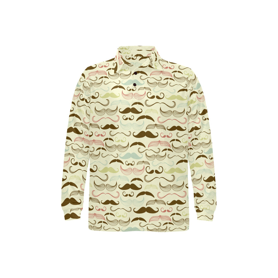 Mustache Beard Pattern Print Design 01 Men's Long Sleeve Polo Shirt