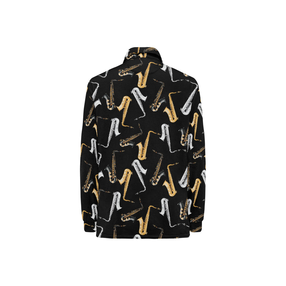 saxophone design pattern Women's Long Sleeve Polo Shirt