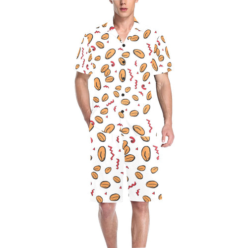 peanuts pattern background Men's V-Neck Short Pajama Set