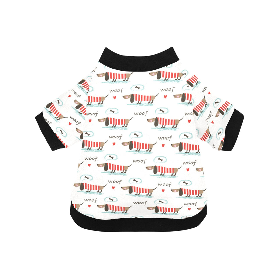Cute dachshund bone pattern All Over Print Pet Dog Round Neck Fuzzy Shirt