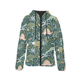 dinosaurs tropical leaves flower pattern Women's Padded Hooded Jacket