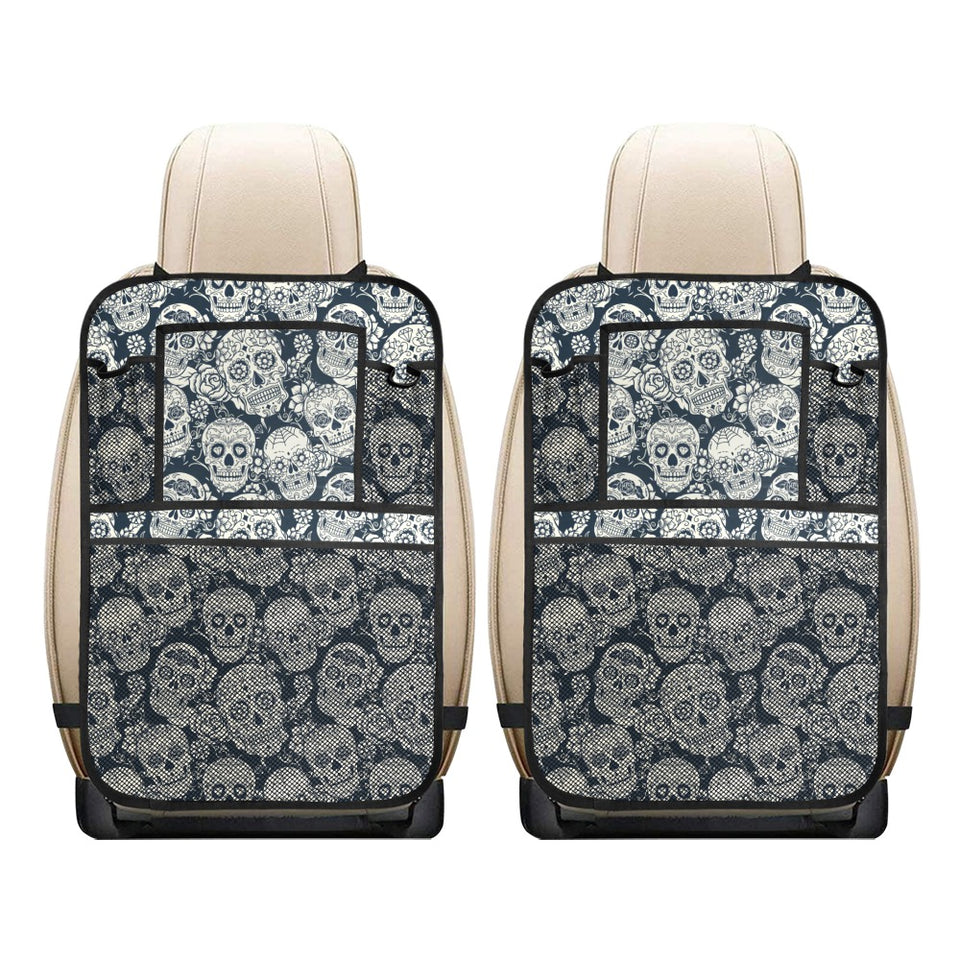Sugar skull black white pattern Car Seat Back Organizer