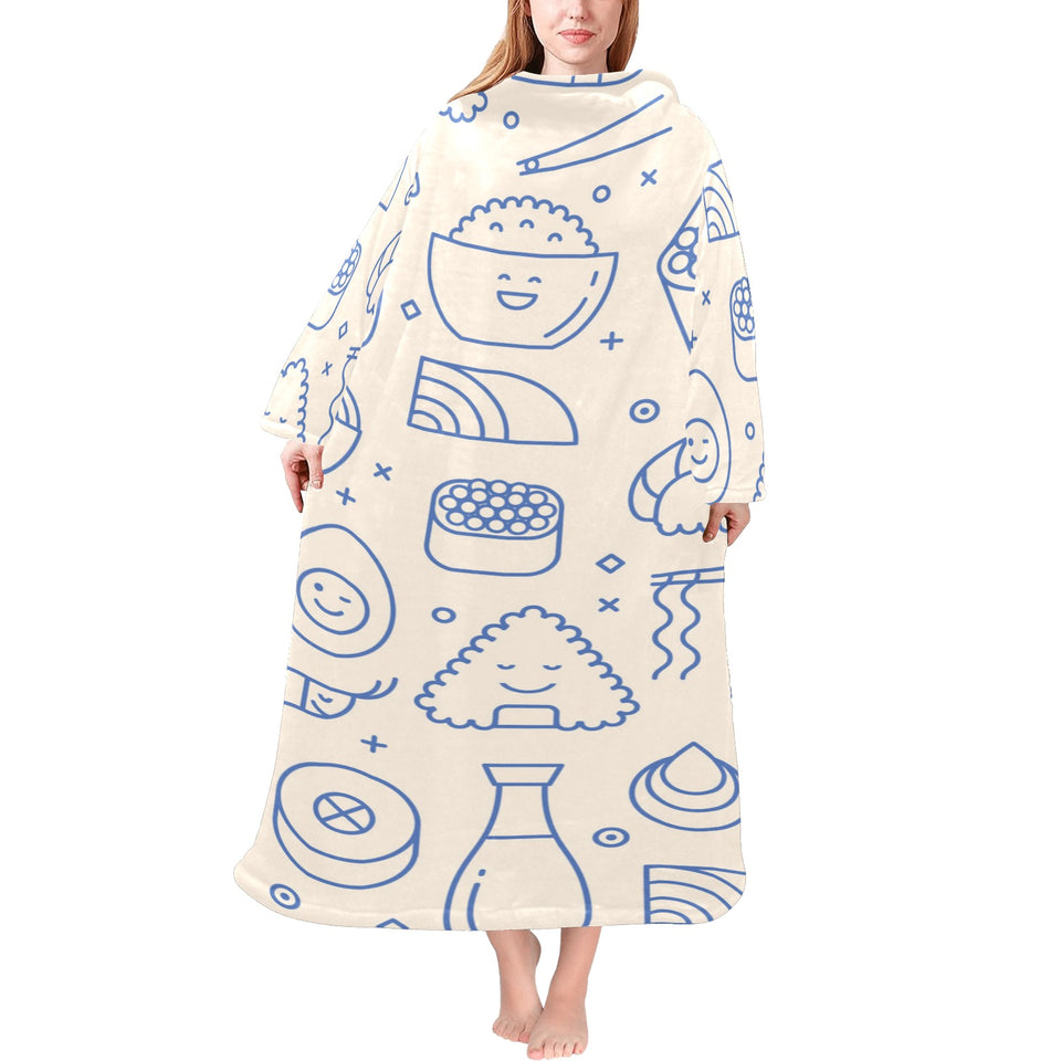 Cute sushi icon pattern Blanket Robe with Sleeves