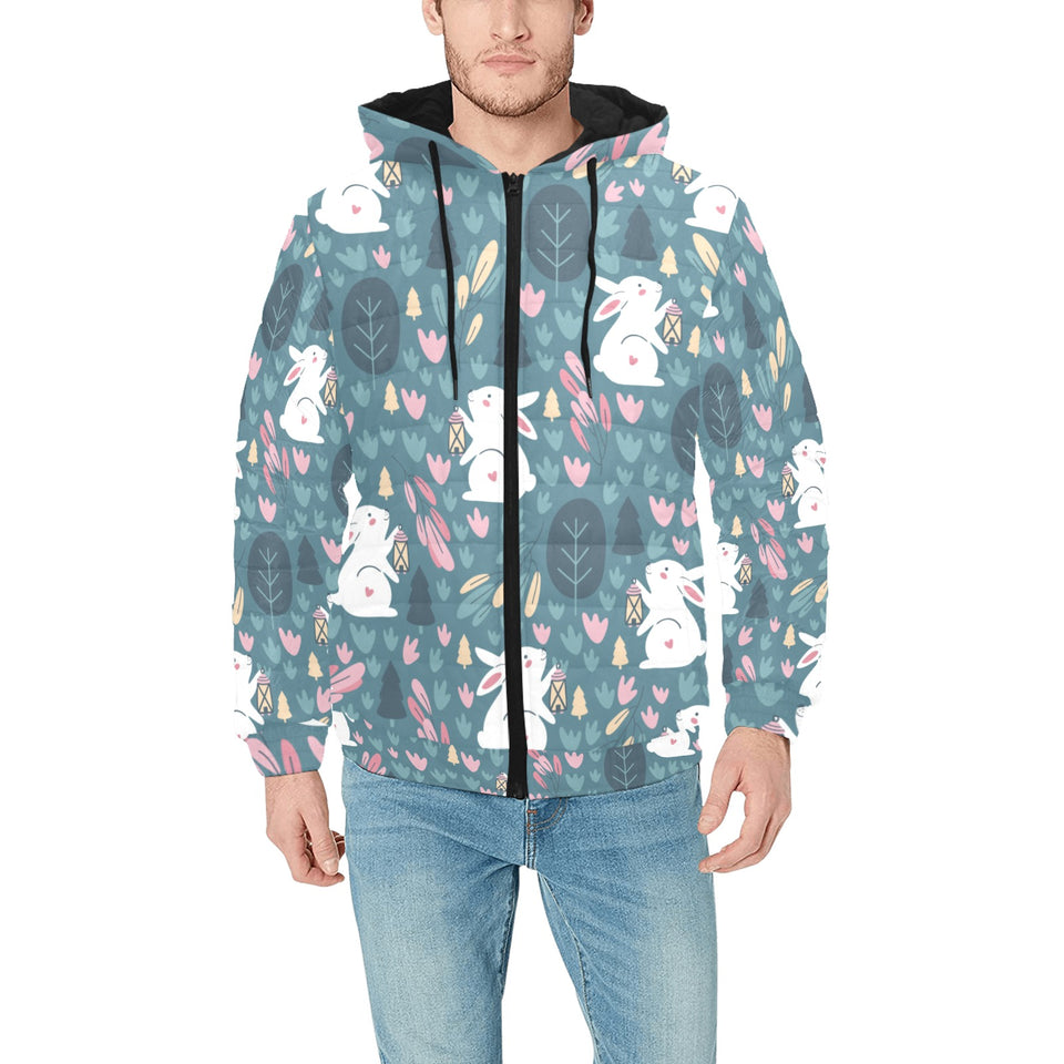Cute rabbit pattern Men's Padded Hooded Jacket