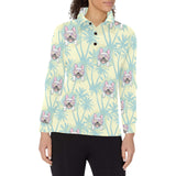French bulldog hawaii blackground Women's Long Sleeve Polo Shirt