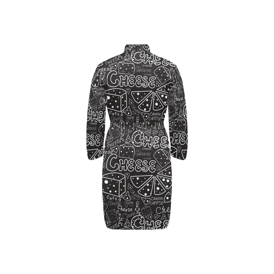 Handwritten cheese pattern Men's Long Sleeve Belted Night Robe