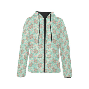 Hippopotamus Pattern Print Design 02 Women's Padded Hooded Jacket