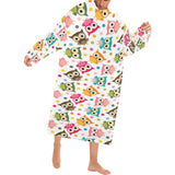 Color cute owl pattern Blanket Robe with Sleeves